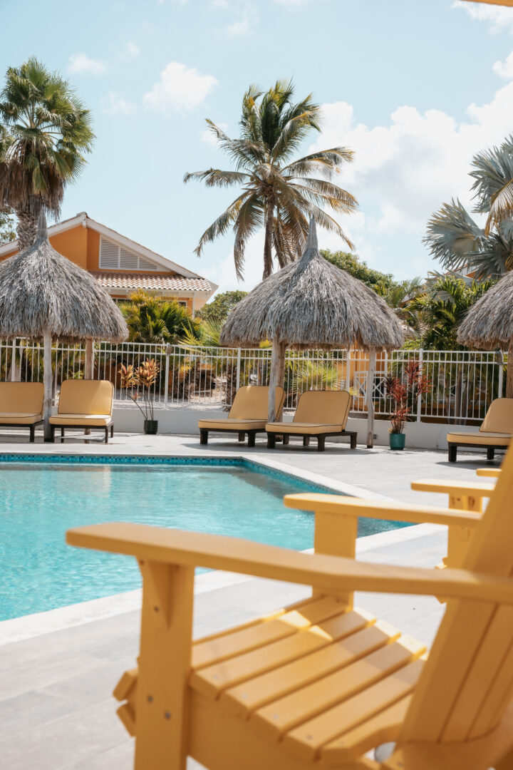 Zwembad met ligstoelen Bon Bini Resort Curaçao